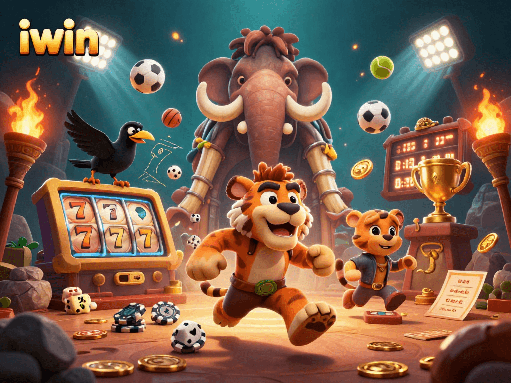 Experience the excitement of iwin's prehistoric casino, featuring animated characters and dynamic gaming elements.