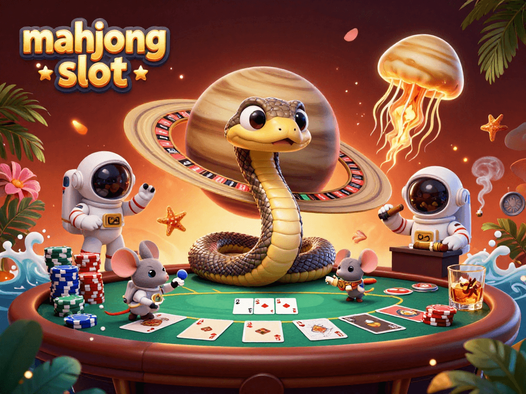 Engaging illustration of mahjong slot gameplay with colorful elements and cosmic characters.
