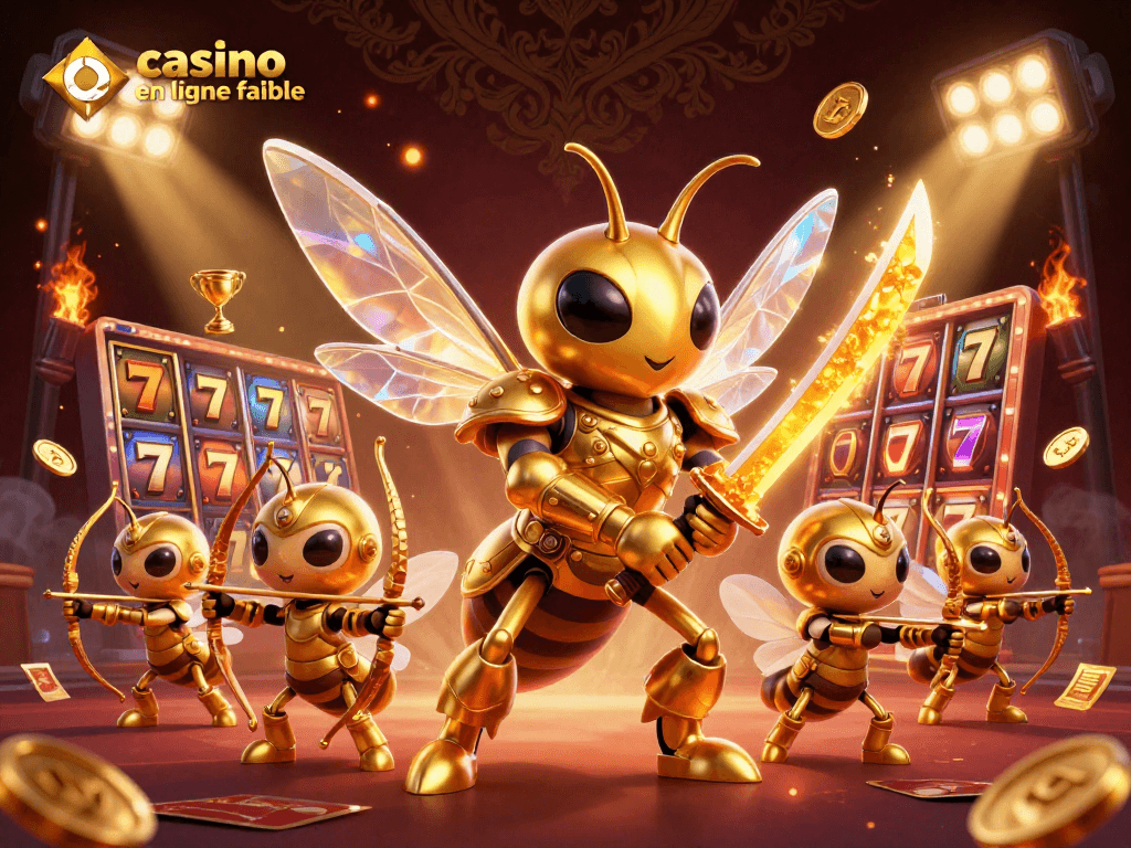 Illustration du casino en ligne fiable mettant en avant un hornet géant en armure de samouraï et des éléments de jeu