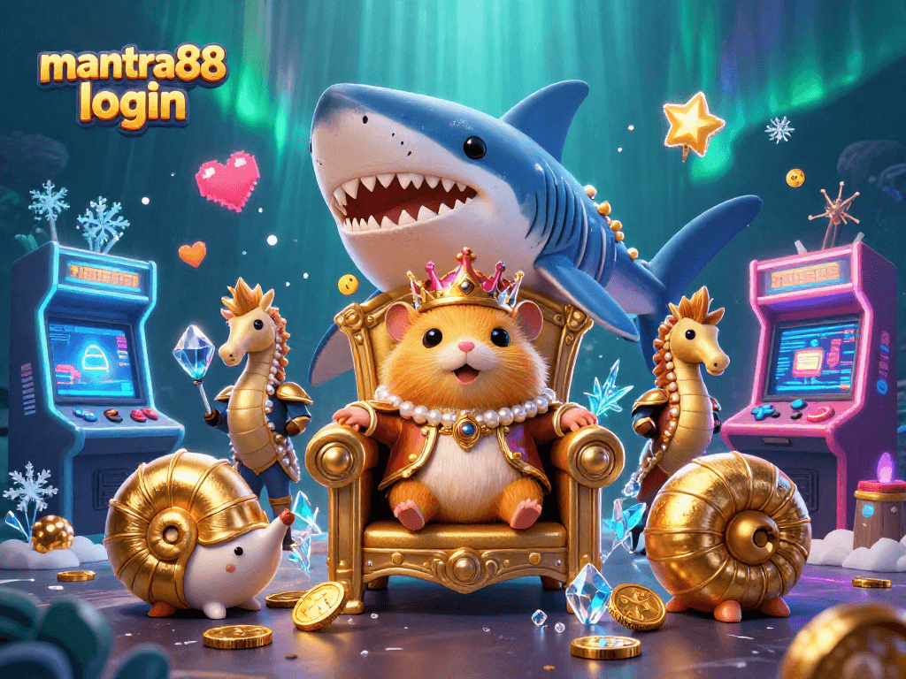 Experience mantra88 login with thrilling gaming action featuring a golden hamster king and vibrant casino elements.