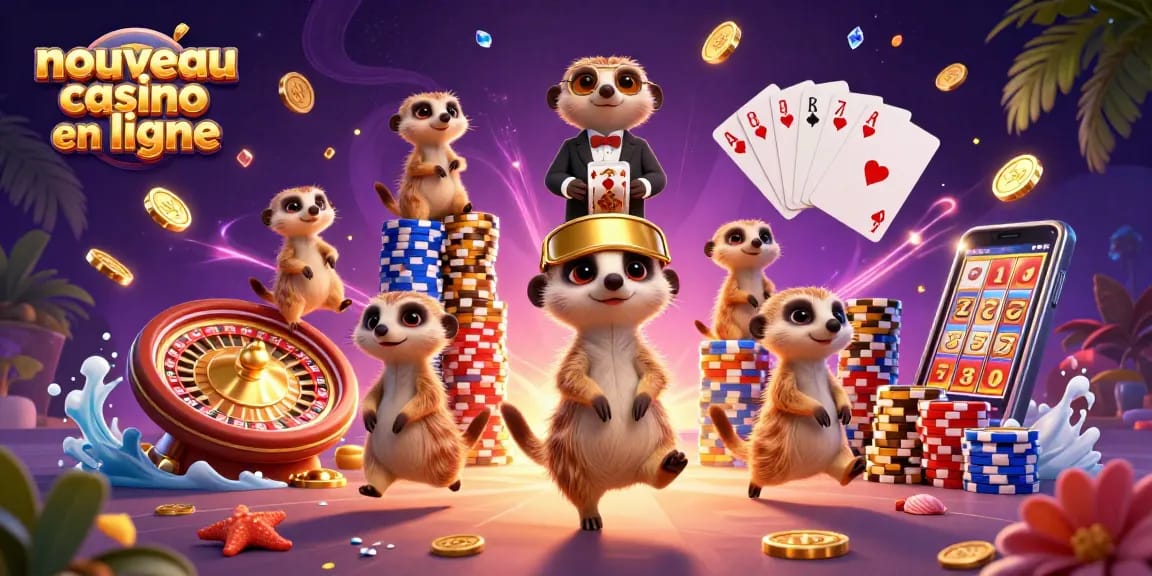 Le nouveau casino en ligne présente des mangoustes gérant une opération animée avec des jetons et des cartes.