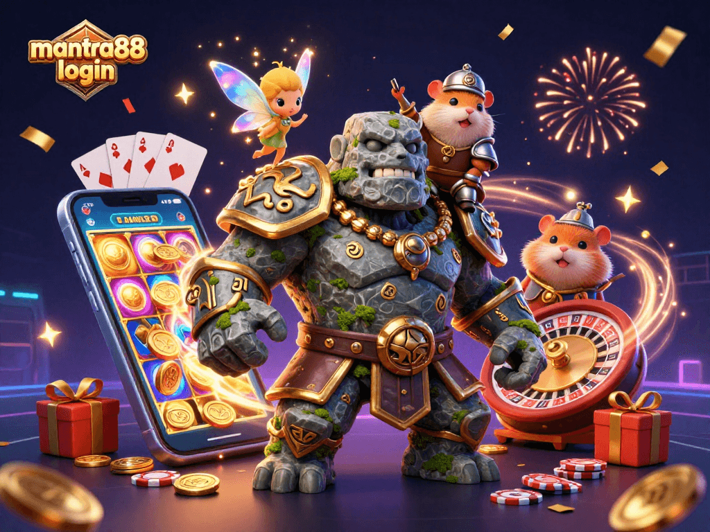 Engage with mantra88 login for exciting slot games featuring golden coins and celebratory magic.