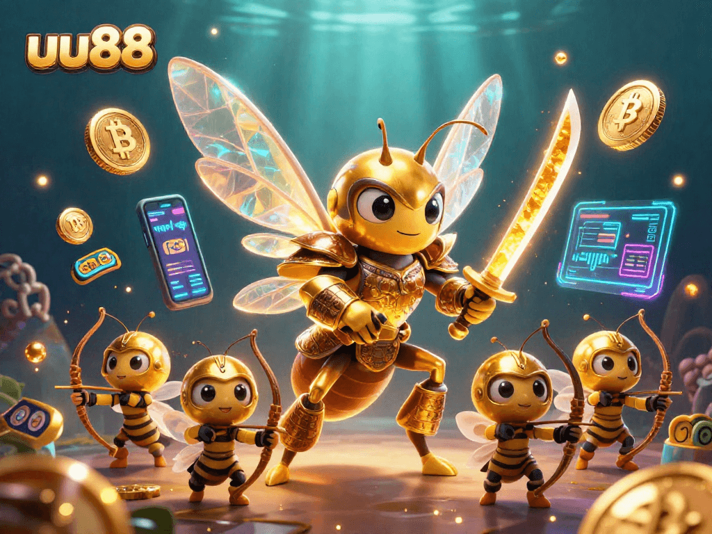 Join the exciting uu88 adventure with a golden hornet samurai and vibrant casino elements!