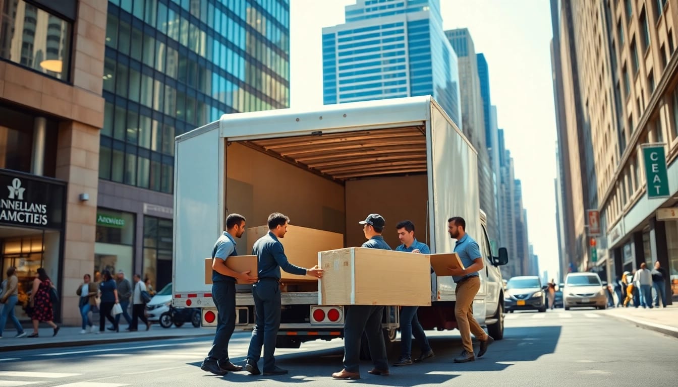 Movers Manhattan NY expertly handling furniture in a busy urban environment.
