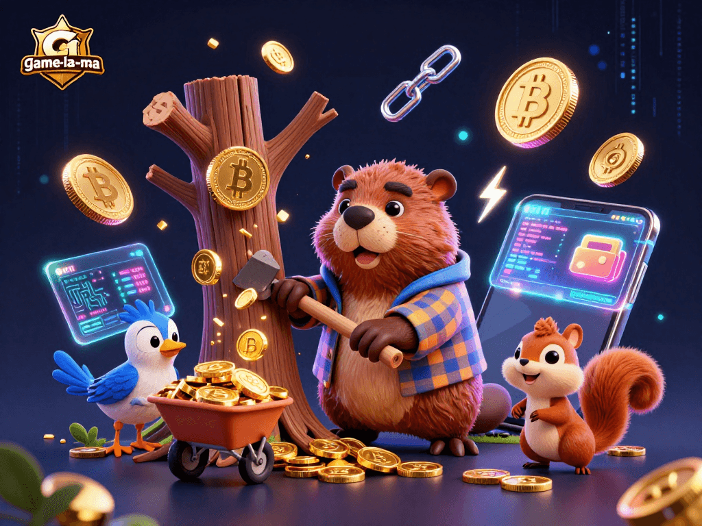 Experience exciting gaming moments at game-la-ma with whimsical characters and crypto elements.