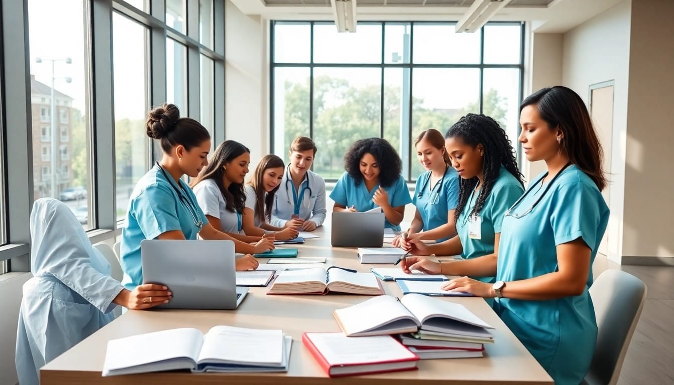 Nursing students in Houston Trusted Nclex review center collaborating and studying together.