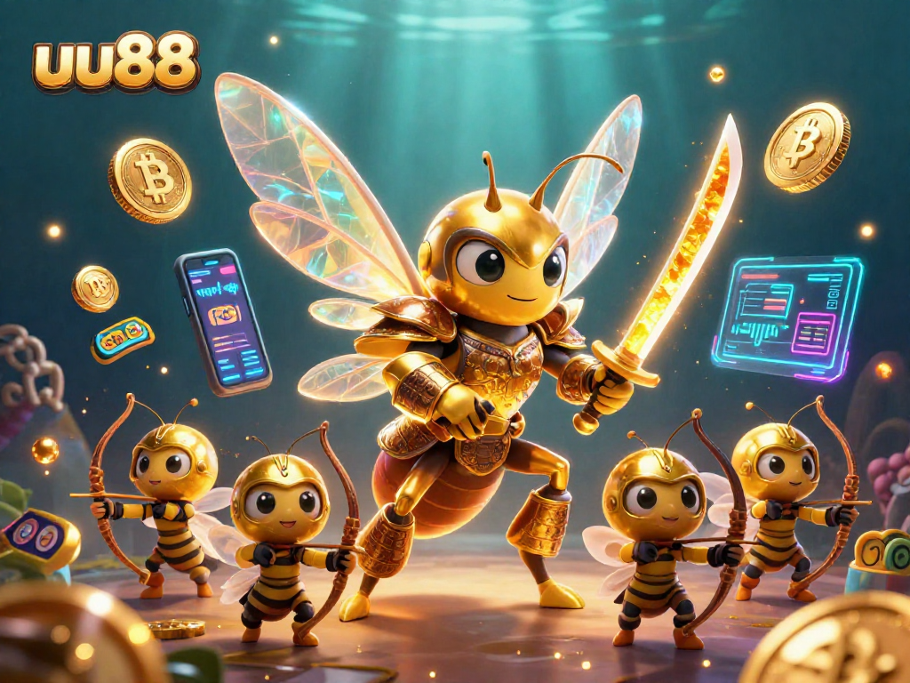 Join the exciting uu88 adventure with a golden hornet samurai and vibrant casino elements!