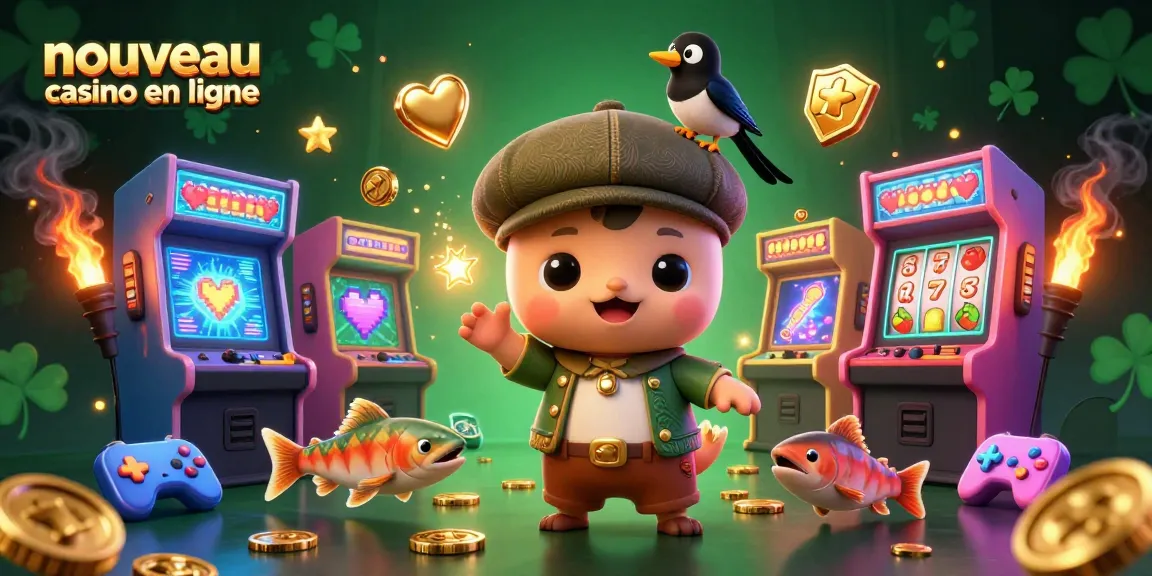 Explorez le nouveau casino en ligne à travers une scène vibrante illustrant l'aventure et la chance.