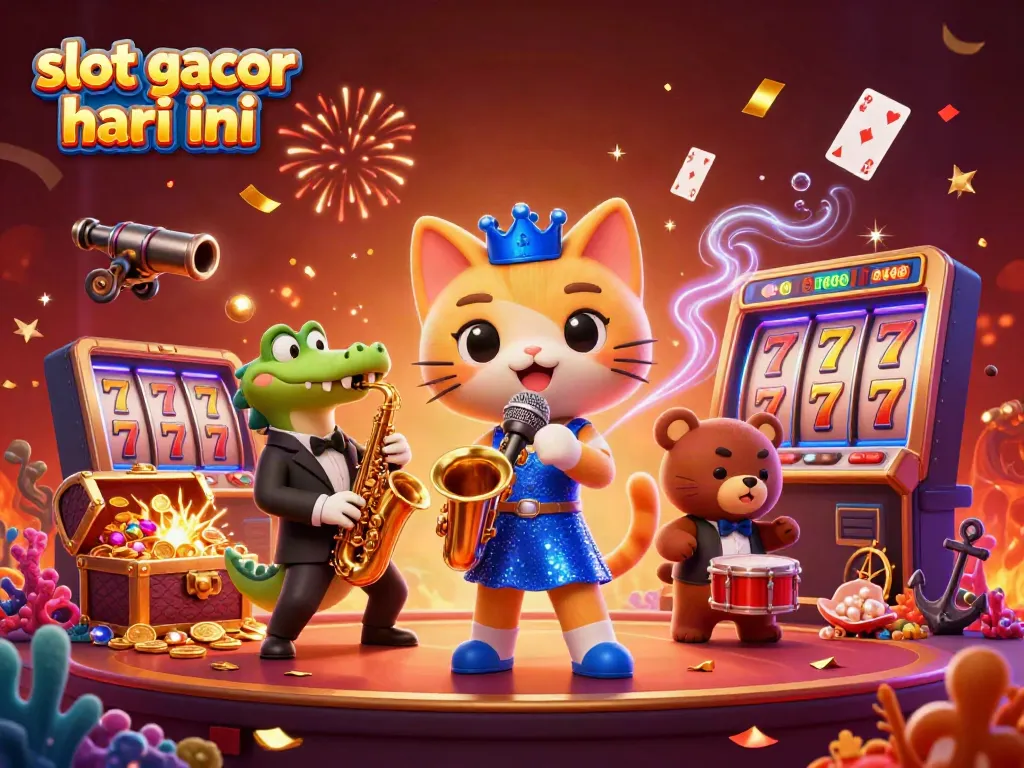 Engaging scene showcasing slot gacor hari ini with colorful characters, slot reels, and casino elements.