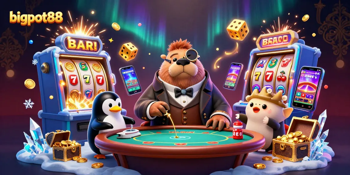 Bigpot88 offers thrilling underwater casino gaming with a walrus, penguin dealer, and pufferfish player.