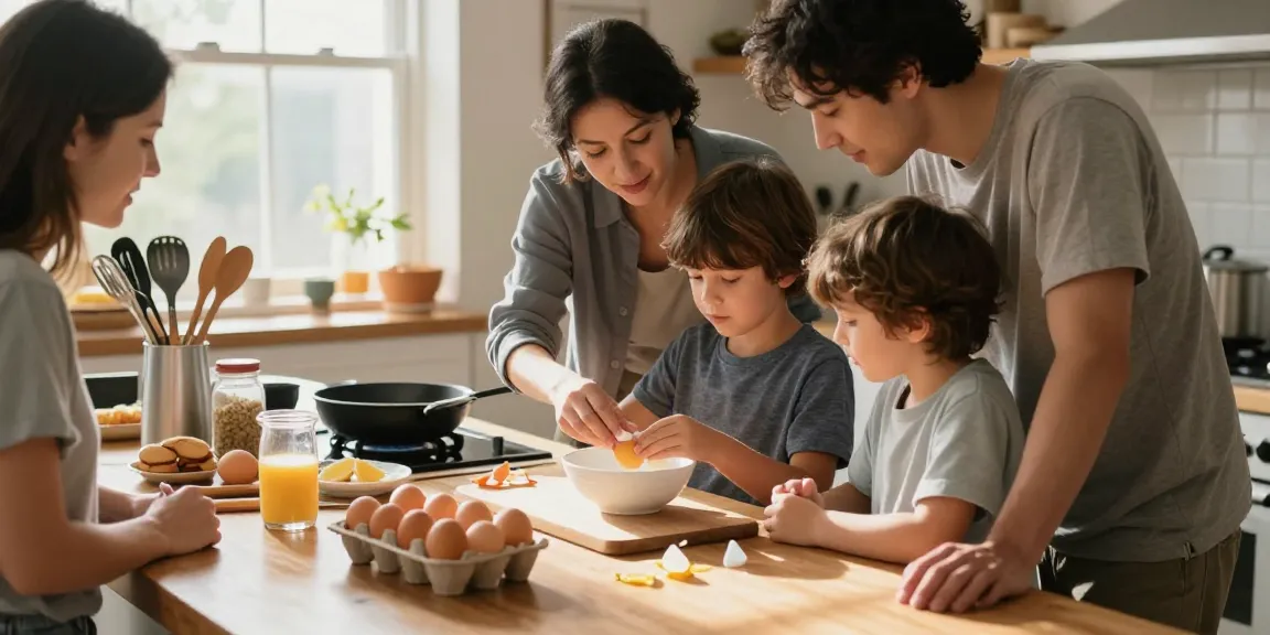 Uji kesegaran telur dengan metode Egg Float Test dari https://www.eggfloattest.com/contact dengan keluarga di dapur