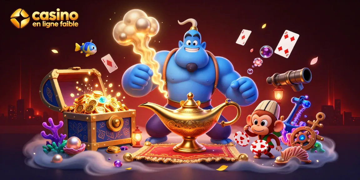Visuel captivant d'un casino en ligne fiable intégrant un génie et des éléments de jeux d'argent.