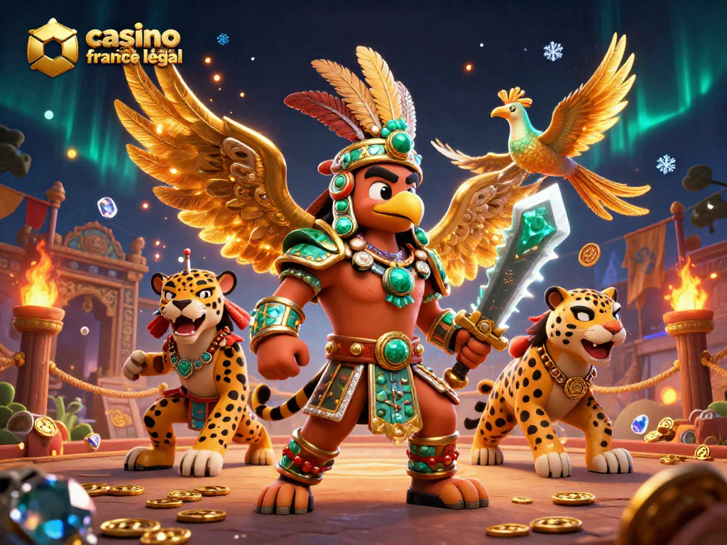 Visualisation dynamique du "casino en ligne en France légaux" avec des guerriers et des pièces d'or.