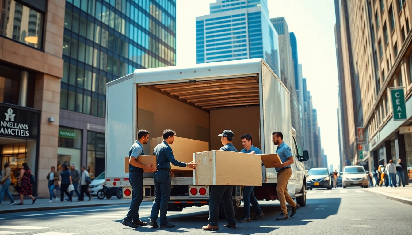 Movers Manhattan NY expertly handling furniture in a busy urban environment.