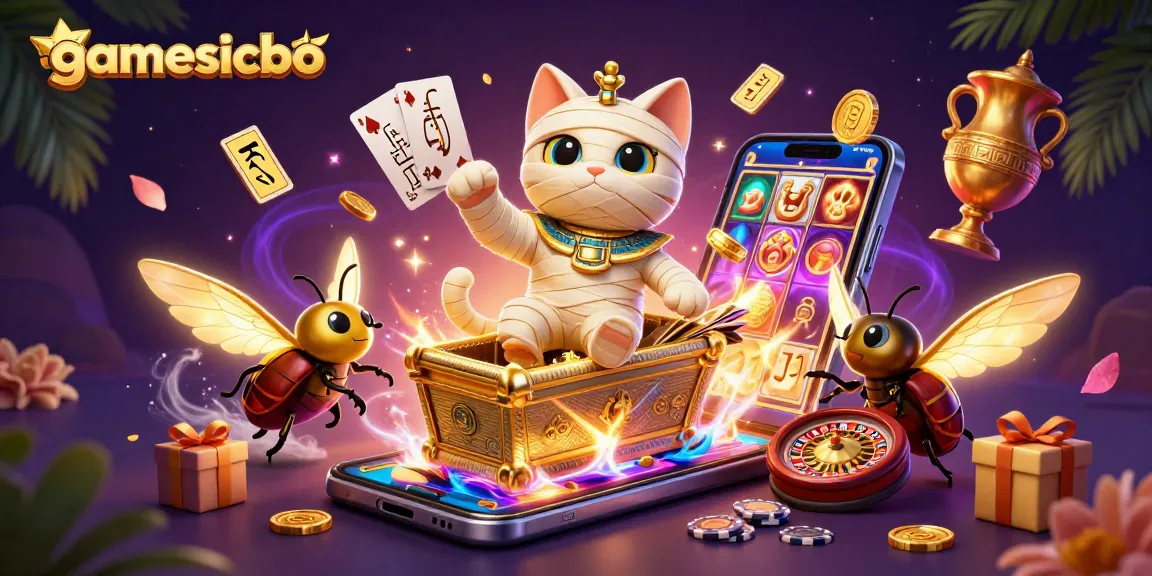Play gamesicbo with excitement as a mummy cat and glowing scarab bring casino thrills alive.