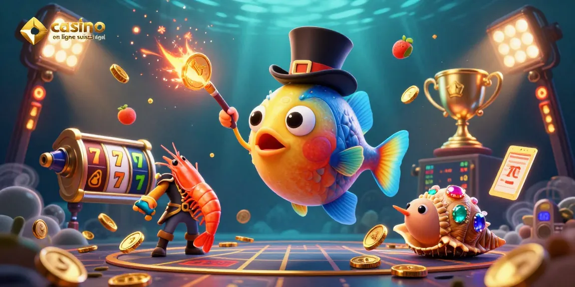 Admirez une scène dynamique avec un poisson-grenouille et un camarade, représentant casino en ligne suisse légal.