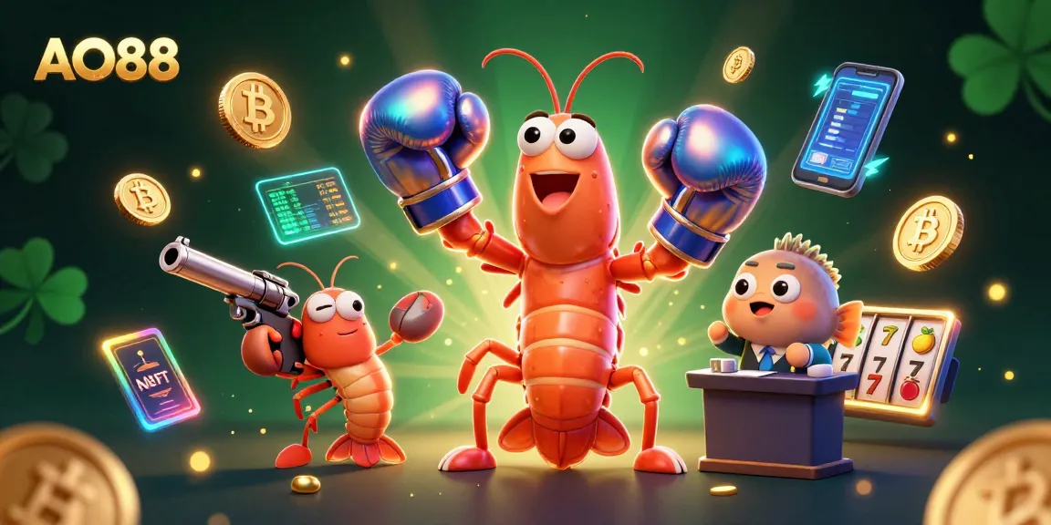 Engage in winning strategies with AO88's vibrant illustration showcasing crypto casino elements.