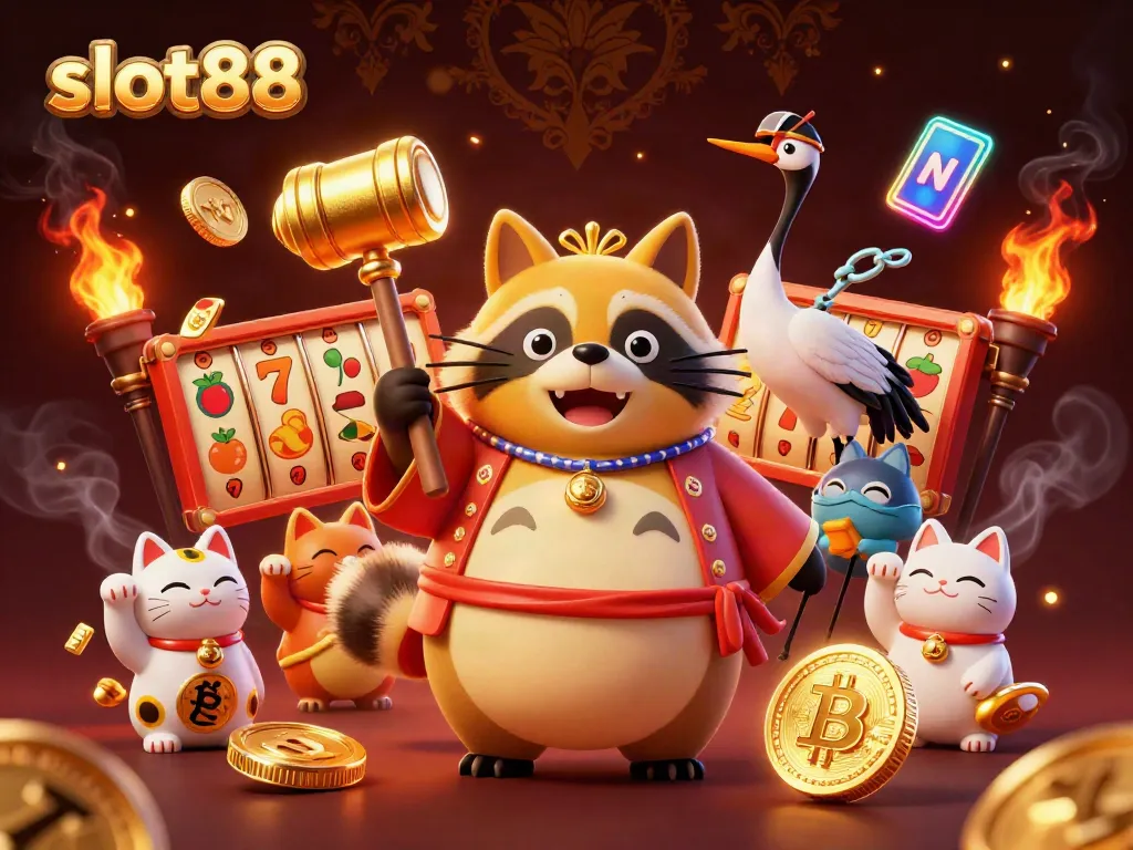 Engage with slot88 gaming through vibrant symbols and characters showcasing a lively casino scene.