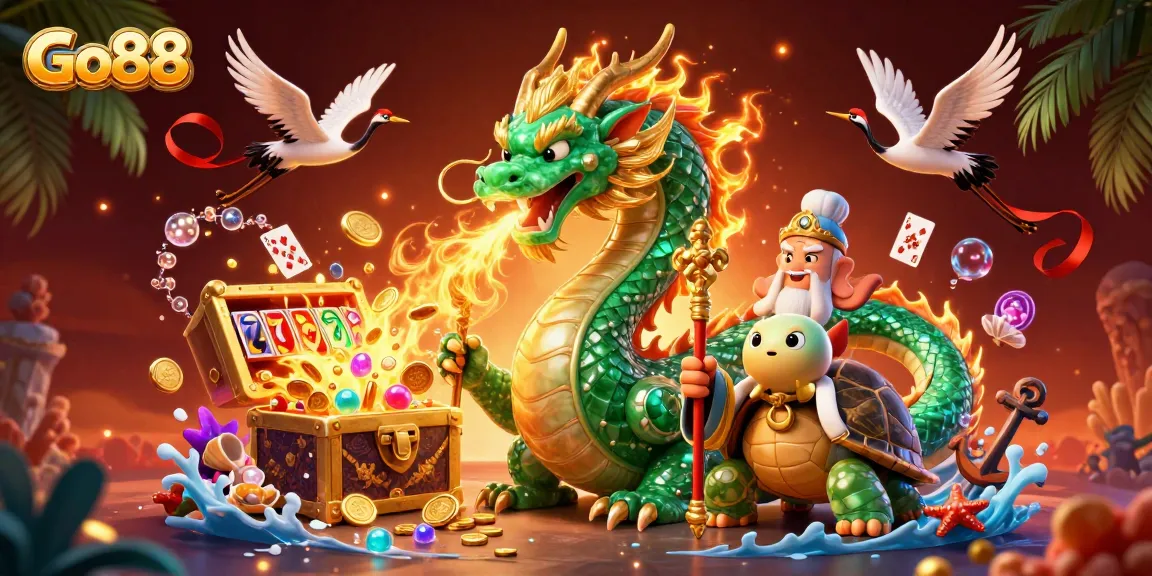 Go88 offers thrilling slots and jackpot adventures with a magnificent jade dragon illustration.