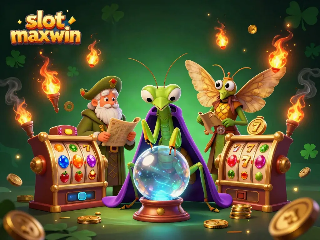 Bermain slot maxwin dengan simbol beruntung dan karakter mistis di latar belakang yang menawan.