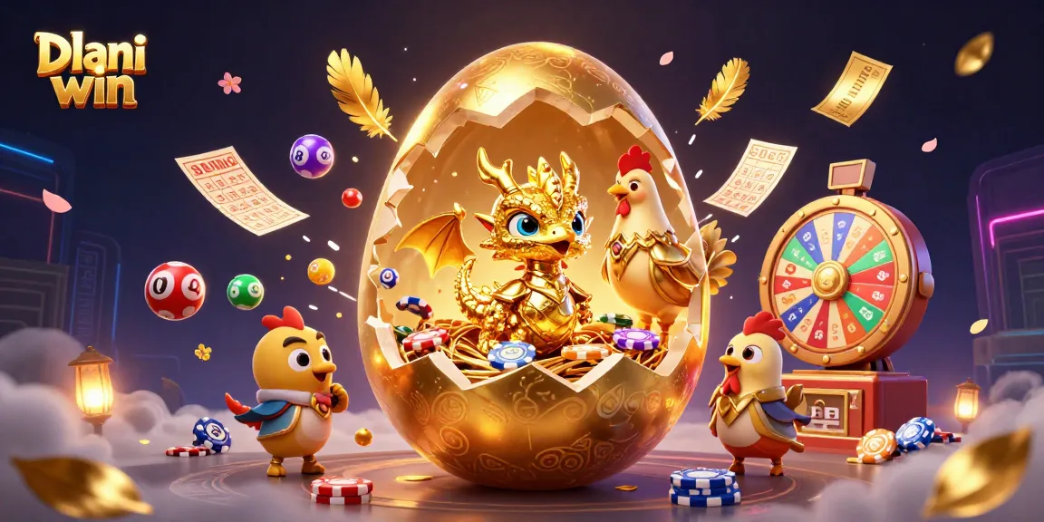 Experience the thrill with Dhani win as colorful lottery balls burst forth around a golden dragon and poker chips.