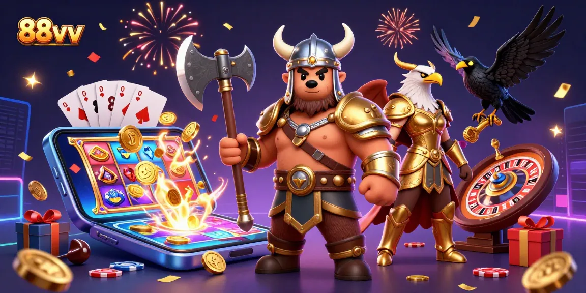 Experience thrilling action at 88vv with vibrant 3D casino characters surrounded by games!