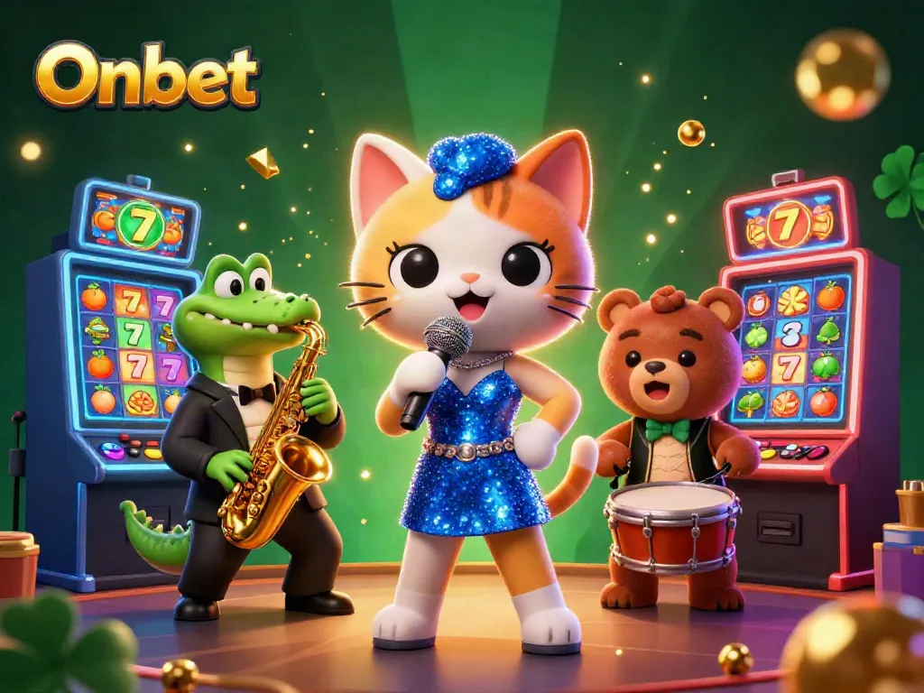 Celebrate big wins with Onbet's captivating 3D casino illustration showcasing dynamic characters and vibrant gaming elements.