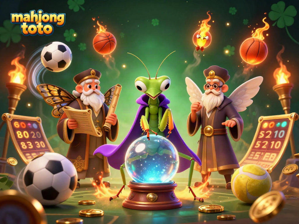 Engage with mahjong toto in a vibrant casino scene featuring dynamic sports elements and mystical characters.