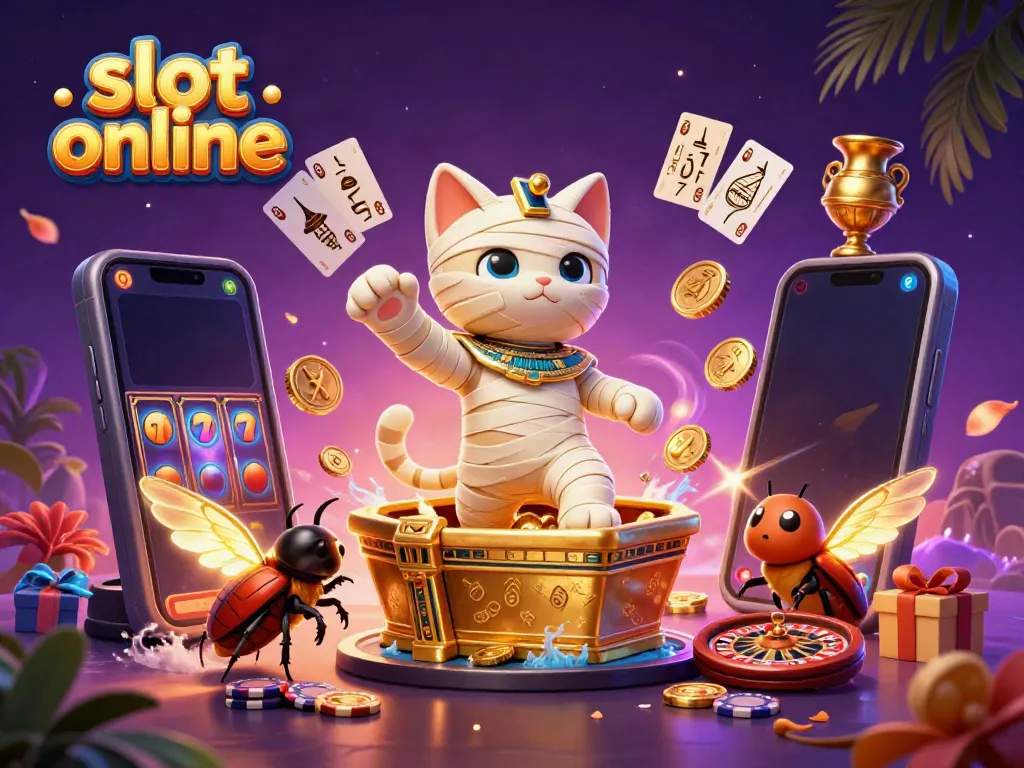 Spin slot online with thrilling characters and golden treasures in a vibrant casino scene.