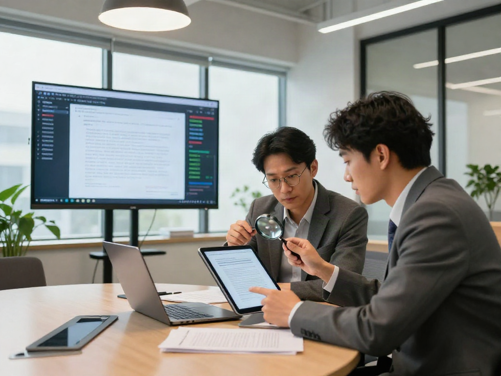 Team analyzing a document fraud detection solution in a modern office setting.