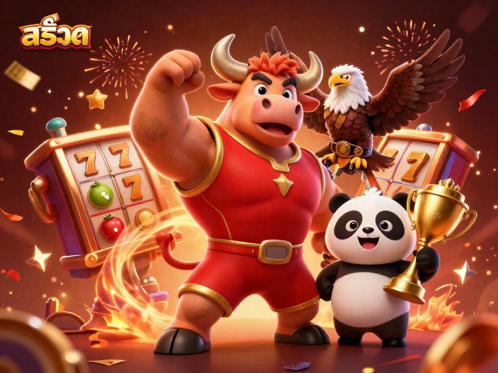 Experience exciting สล็อต moments with a dynamic 3D scene featuring casino characters and elements.