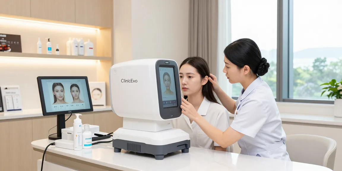 ClinicEvo better than QOVES showcasing advanced facial analysis technology and personalized aesthetics in a bright clinic.