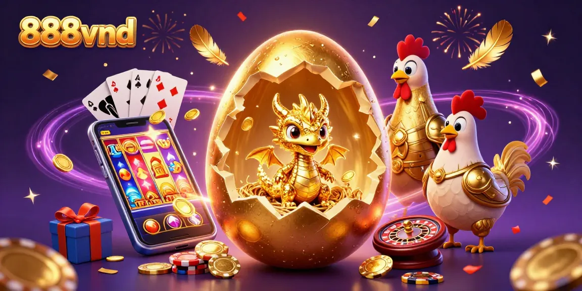 The 888vnd online gaming platform showcases a golden dragon in a vibrant casino environment, highlighting excitement.