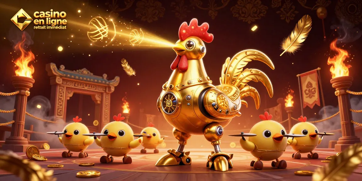 Retirez vos gains rapidement avec les casinos en ligne retrait immédiat, illustrés par un robot doré futuriste.