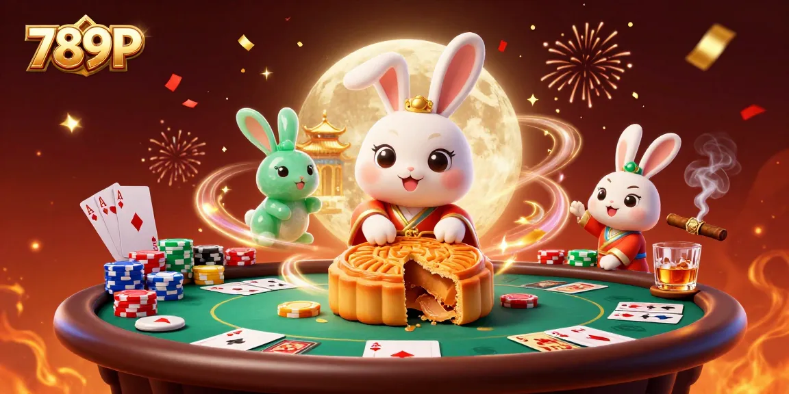 Enjoy vibrant gaming at 789P with a whimsical 3D moon rabbit and poker elements.