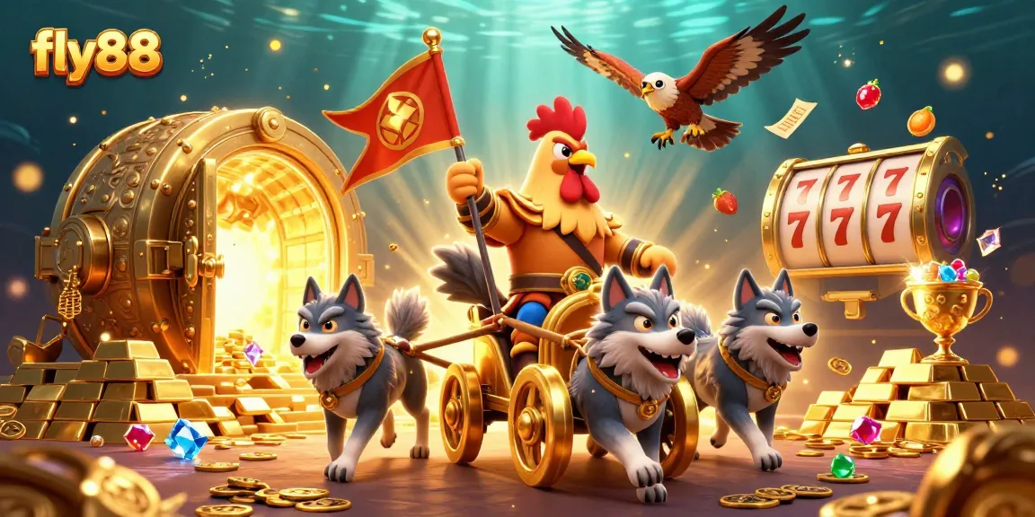 Win big with fly88 at an exciting casino adventure featuring dynamic slot reels and golden treasures.