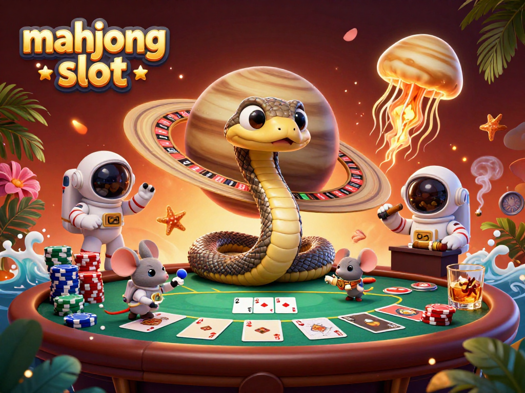 Engaging illustration of mahjong slot gameplay with colorful elements and cosmic characters.