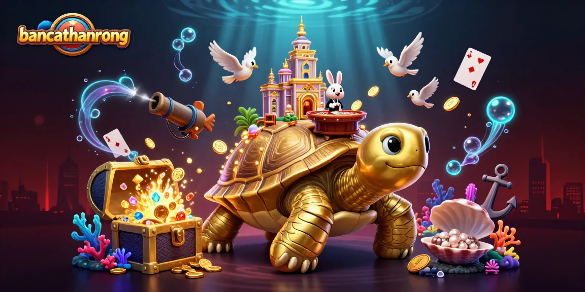 Engage with bancathanrong's vibrant casino world featuring a golden tortoise and dynamic gaming elements.