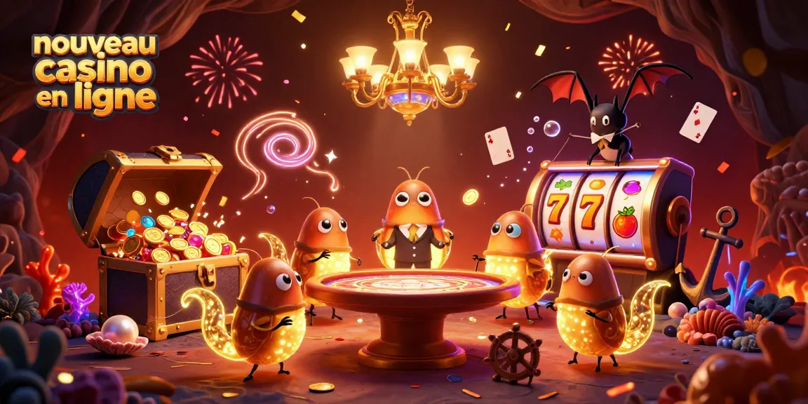 Plongez dans l'univers du nouveau casino en ligne avec des vers luisants illuminant un casino sous-marin.