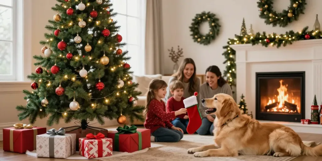 Pencil Christmas tree with colorful ornaments lighting up a cozy living room filled with holiday joy.