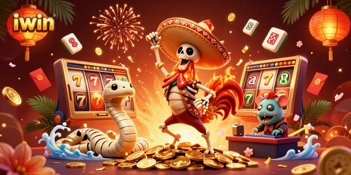 Win big with iwin in an exciting casino scene featuring dynamic characters and vibrant game elements.