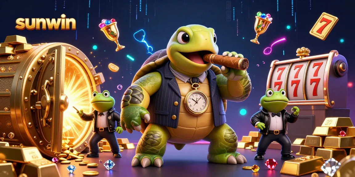 Experience the vibrant excitement of sunwin with this detailed casino illustration featuring a snapping turtle and bullfrog enforcers.