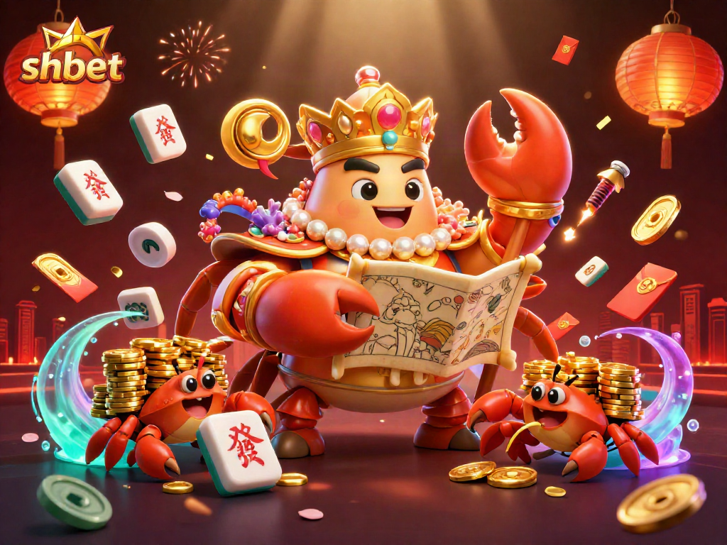 Engage with shbet's vibrant gaming experiences featuring a golden crab emperor in a bustling casino scene.