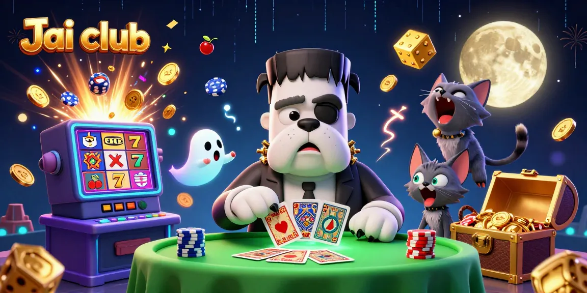 Play at Jai club with a thrilling 3D cartoon scene featuring a unique card dealer and dynamic casino elements.