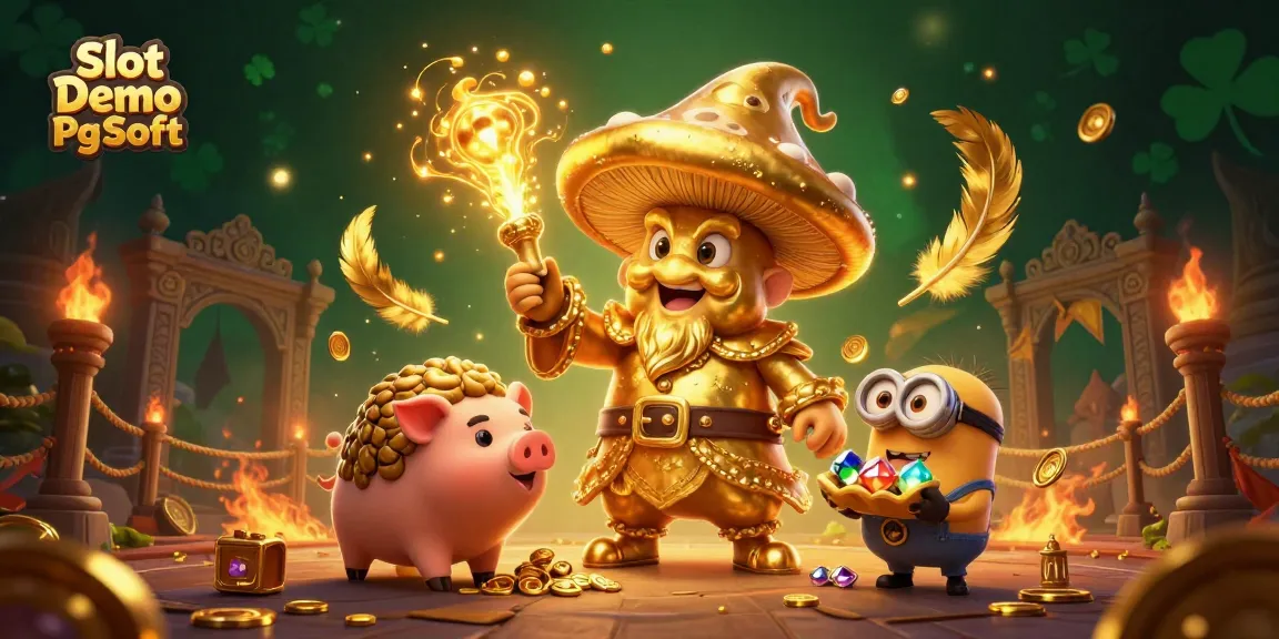 Experience exciting gameplay with Slot Demo Pg Soft featuring a wizard and treasure-seeking pig in a vibrant casino world.
