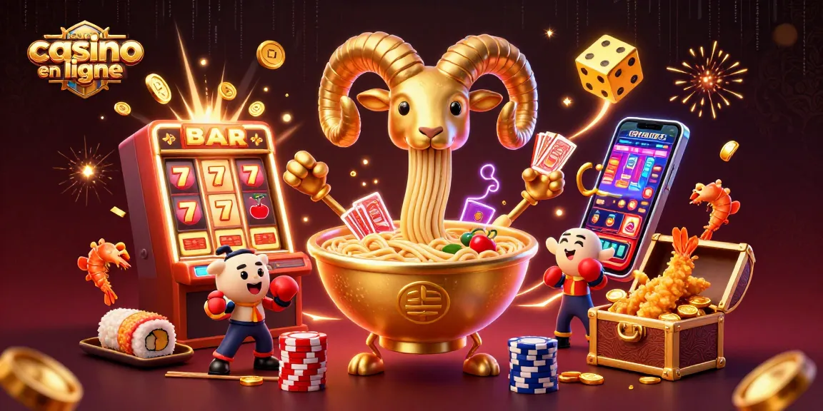 Gagnez au nouveau casino en ligne avec cette illustration dynamique d'un ramen jouant aux cartes.