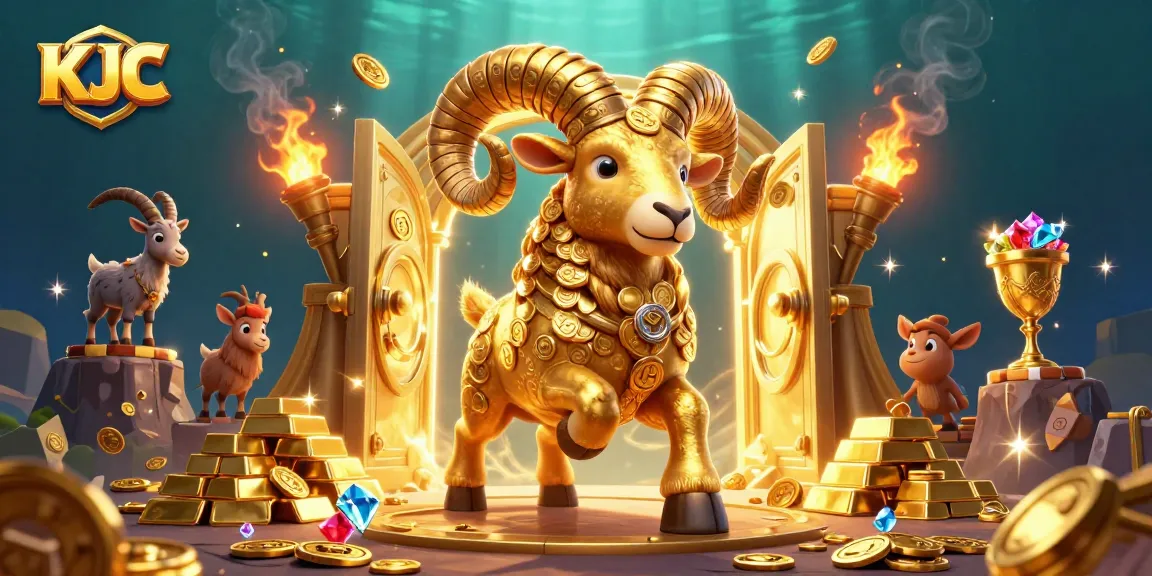 Experience the thrill of KJC with a golden ram symbolizing wealth at an exciting casino scene.