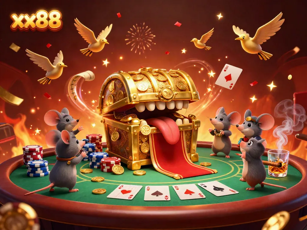 Experience the thrill of xx88's casino adventure with a vibrant treasure chest drawing players in.