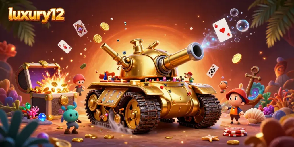 Experience the excitement of luxury12 with a vibrant, dynamic casino-themed 3D scene featuring confetti and gold coins.