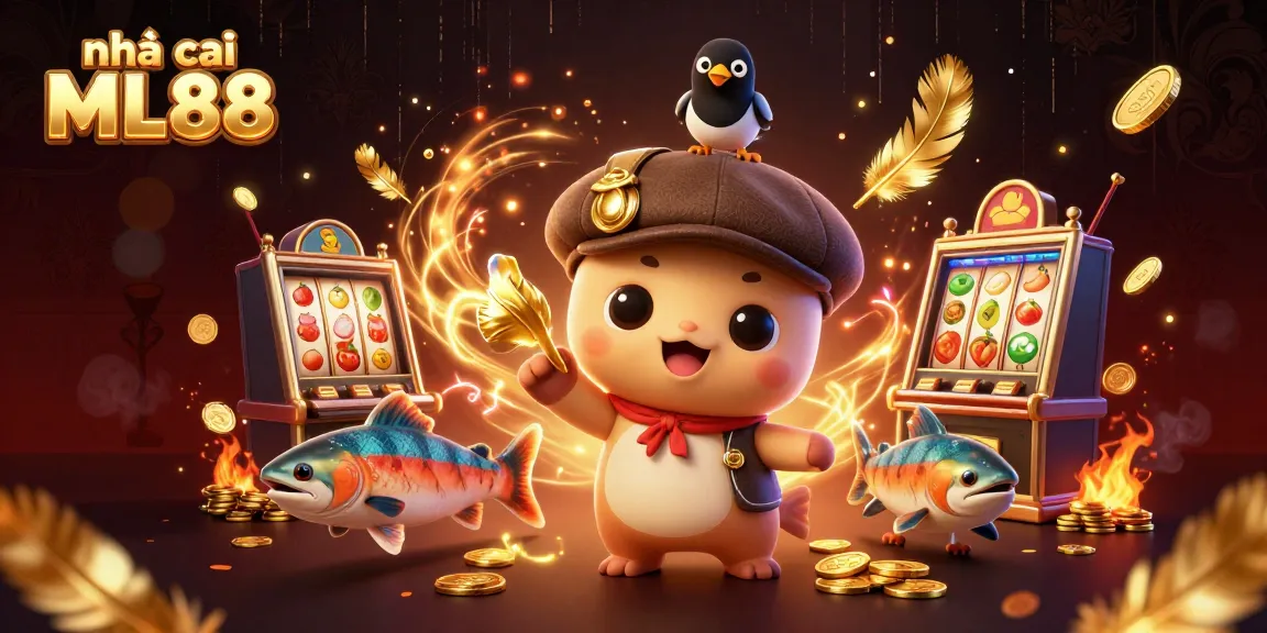 Join the festive fun at nhà cái ML88 with playful characters, slot games, and golden coins!